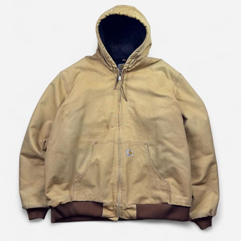 Carhartt J140 BRN Brown Duck Canvas Hooded Active Jacket Size 2XL Tall Quilted